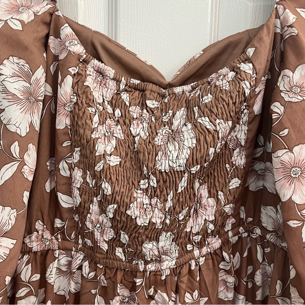 NWT Band Of The Free Brown BOG Floral Pockets Women’s Midi Milkmaid Sun Dress - Picture 7 of 12